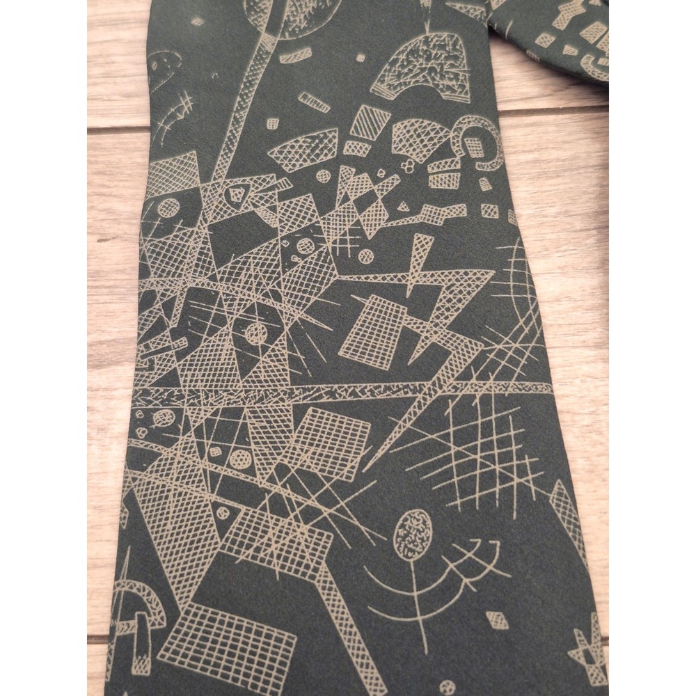 Trussardi Mens Silk Tie Geometric Abstract Print Green Tan Made in Italy VTG - Picture 3 of 9